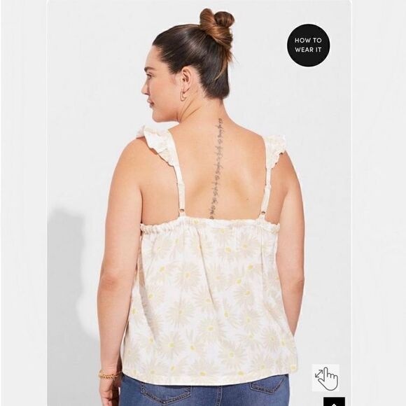 Torrid Ivory Floral Double Gauze Ruffle Button Front Tank Top Sz 2X - Picture 8 of 11